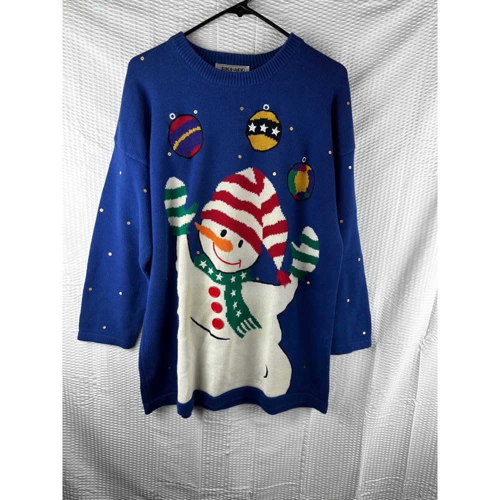 Vintage 90's Snowman Christmas‎ Sweater Blue size Large